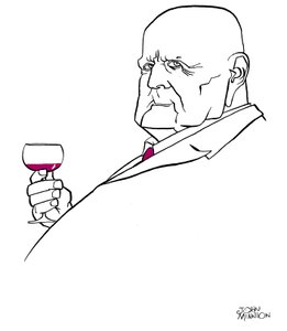 Jean Sibelius jako starzec z kieliszkiem wina
