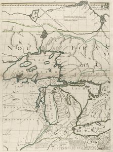 Mapa dominiów brytyjskich i francuskich w Ameryce, 1756 (rycina kolorem konturu na papierze)