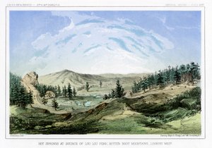 Gorące źródła u źródła w Lou Lou Fork, góry Bitterroot, Montana, USA, 1856 r. autorstwa John Mix Stanley