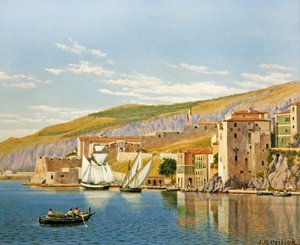 Widok na Villefranche-sur-Mer, Francja (olej na pokładzie) autorstwa John Mulcaster Carrick