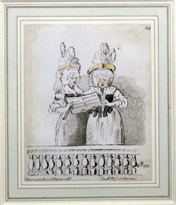 Duet panny Harriett i panny Theodosi Abrams, koncert Harrisona, Hanover Square, 1788 (tusz i farba) autorstwa John Nixon
