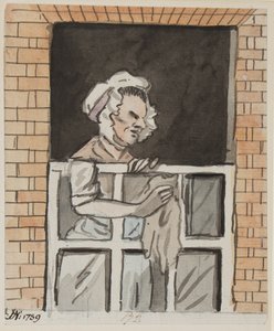 Pokojówka do czyszczenia okienka, 1789 (atrament i toaleta na papierze) autorstwa John Nixon