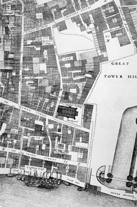 Szczegół dużej i dokładnej mapy londyńskiego City (grawerowanie)