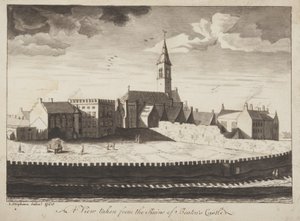 St Andrews Delineated - Widok z ruin zamku Beatons (pióro i pranie na papierze)