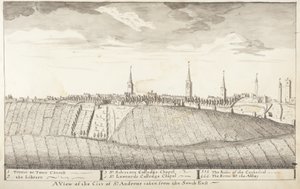 Wyznaczone St Andrews - Widok na miasto St Andrews zaczerpnięty z południowego wschodu (pióro i pranie na papierze)