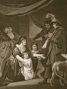 Lady Elizabeth Gray błagająca Edwarda IV o ochronę swoich dzieci, grawerowana przez W. Bromleya, ilustracja z „Historii Anglii” Davida Hume
