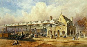 Dworzec kolejowy, 1868 (toaleta i długopis i atrament na papierze) autorstwa John Osborn Brown