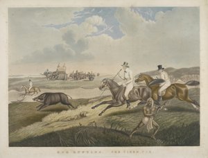 Hog Hunting: The Tired Pig, grawerowane przez S.W. Fores (1785-1825) ok. 1840 (akwatinta ręcznie kolorowana) autorstwa John Platt