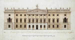 Zamek Wentworth, projekt frontu południowego, ok. 1760 (pióro i atrament oraz akwarela na papierze) autorstwa John Platt