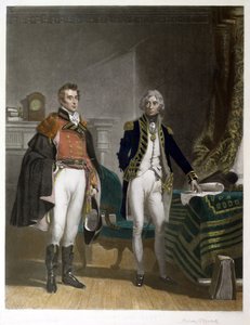 Spotkanie generała dywizji Sir Arthura Wellesleya i wiceadmirała Horatio Nelsona, wrzesień 1805, ryt. Samuel William Reynolds (1794-1872), wyd. przez A.J. Izaak autorstwa John Prescott (after) Knight