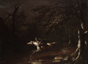 Żuraw Ichabod lecący z Bezgłowego Jeźdźca