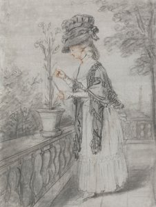 Pani na tarasie pielęgnująca goździk autorstwa John Raphael Smith