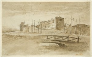 Nowy Goal w trakcie budowy, widok z mostu Harford, ok. 1820 (ołówek i akwarela na papierze)