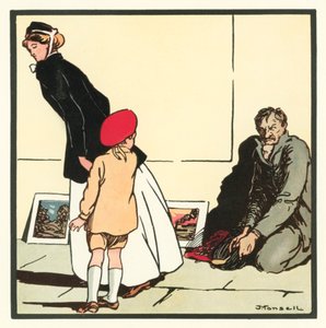 Kensington Rhymes: The Pavement Artist (kolorowa litografia) autorstwa John Robert (after) Monsell