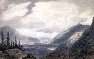 PD.6-1965 Pays de Valais, niedaleko Jeziora Genewskiego, ok. 1776 (indyjski tusz, ołówek i pranie na papierze) autorstwa John Robert Cozens