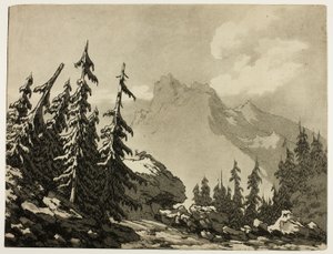 Sosny w górach autorstwa John Robert Cozens