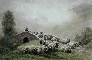 Highland Bridge z Pasterzem i Stadem (akwarela na papierze) autorstwa John Robert Keitley Duff