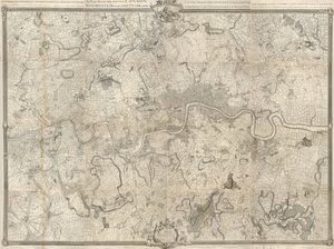 Dokładny przegląd miast Londynu, Westminsteru, dzielnicy Southwark i kraju w pobliżu rundy Dziesięć Mil autorstwa John Rocque
