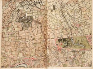 Mapa Acton, Paddington, Hyde Park i Kensington autorstwa John Rocque