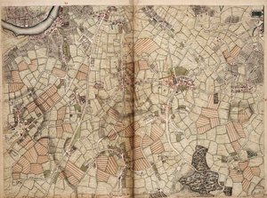 Mapa Vauxhall, Clapham, Peckham i Dulwich autorstwa John Rocque