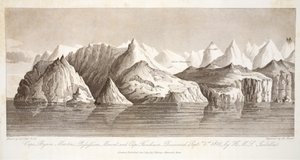 Cape Byam Martin, Pofsefsion Mount i Cape Fanshawe, odkryte 1 września 1818 przez HMS Isabella, ilustracja z „Podróży odkrywczej...”, 1819