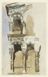 Fragment fasady zniszczonego kościoła San Michele in Foro, Lukka, naszkicowany kolorem, 30 czerwca - 1 lipca 1846 (akwarela na graficie na papierze tkanym) autorstwa John Ruskin