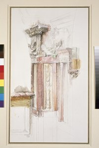 Pilaster na fasadzie Sant Anastasia, Werona, czerwiec 1869 (toaleta i kolor nadwozia na papierze grafitowym, niektóre linie były liniowane)