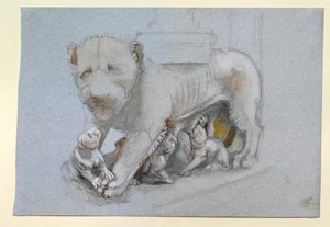 Szkic lwicy i młodych z ambony Nicola Pisano w Sienie, czerwiec 1870 r. autorstwa John Ruskin