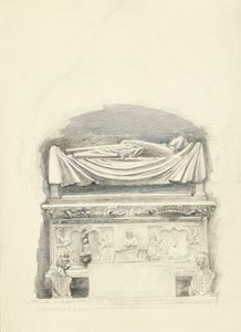 Sarkofag i wizerunek grobowca Cangrande I della Scala, Werona, 21 maja-1 lipca 1869 (grafit, akwarela i kolor ciała na papierze tkanym) autorstwa John Ruskin
