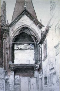 Grób Cangrande I, Santa Maria Antica, Werona (ołówek i akwarela na papierze) autorstwa John Ruskin
