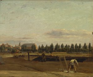 Wykopywanie kanału Regenta z widokiem na kaplicę Marylebone autorstwa John Seguier