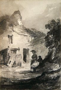Stary domek w Dolgelly (ołówek i szare pranie na papierze) autorstwa John Sell Cotman