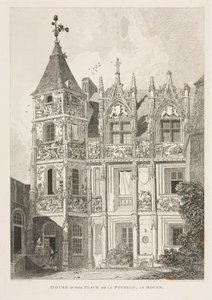 Zabytki architektoniczne Normandii (Tom II), Pl. 64: Dom na Place de la Pucelle, w Rouen autorstwa John Sell Cotman
