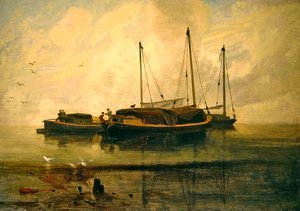 Łodzie w Anchor, Bladon Water, Norfolk (olej na płótnie) autorstwa John Sell Cotman