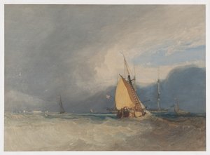 Łodzie u wybrzeża, nadciągająca burza autorstwa John Sell Cotman