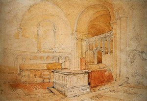 Wnętrze katedry w Norwich (ołówek i akwarela na papierze) autorstwa John Sell Cotman