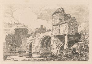 Liber Studiorum: Tablica 26, Monnow Bridge, Monmouthshire, 1838. autorstwa John Sell Cotman