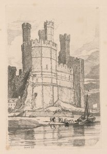 Księga Studiów: Tablica 28, Zamek Caernarvon, Płn. Walia, 1838 r. autorstwa John Sell Cotman