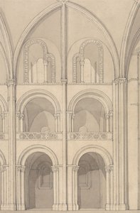 Perspektywiczny widok części kościoła opactwa Saint-Étienne w Caen, Normandia autorstwa John Sell Cotman