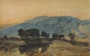 Skalisty krajobraz, zachód słońca, 1923 autorstwa John Sell Cotman