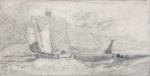 Żaglówki i łodzie na wzburzonym morzu autorstwa John Sell Cotman