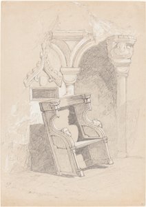 Szkic zrujnowanego wnętrza kościoła z krzesłem autorstwa John Sell Cotman