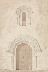 Zachodnie drzwi i okno w kościele Ham w pobliżu Valognes, Normandia autorstwa John Sell Cotman