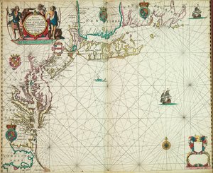 Mapa wybrzeży morskich Nowej Anglii, New Jersey, Wirginii, Maryland i Karoliny od Cape Cod do Cape Hatteras
