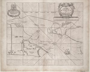 Mapa Bombaju i Sallsetu autorstwa Samuela Thorntona, hydrografa Kompanii Wschodnioindyjskiej, opublikowana po raz pierwszy około 1685 r. autorstwa John Seller