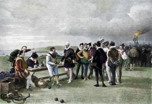 Armada w zasięgu wzroku, motyka Plymouth, 1880, 1911 autorstwa John Seymour Lucas