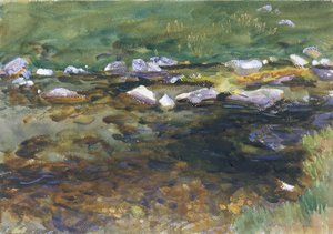 Potok i łąka, ok. 1907 (wc, gwasz i grafit na białym papierze) autorstwa John Singer Sargent