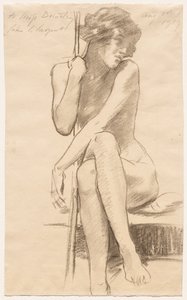 Akt kobiecy siedzący na niskiej ławce autorstwa John Singer Sargent