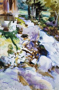 Rushing Brook, ok. 1904-11 (toaleta, gwasz i grafit na papierze tkanym w kolorze złamanej bieli) autorstwa John Singer Sargent