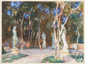 Shady Paths, Vizcaya (toaleta nad grafitem na papierze) autorstwa John Singer Sargent
